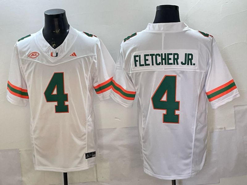 Men 2026 Miami Hurricanes #4 Fletcher jr White 3th generations Limited NCAA Jersey 0022